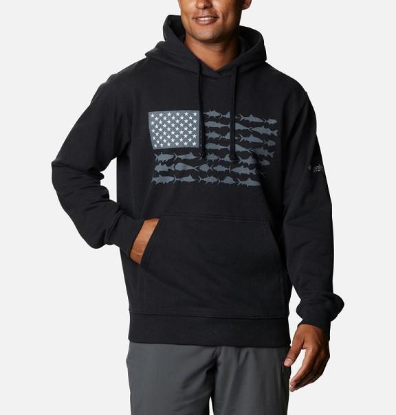 Columbia PFG Fish Flag Hoodies Black Grey For Men's NZ2135 New Zealand